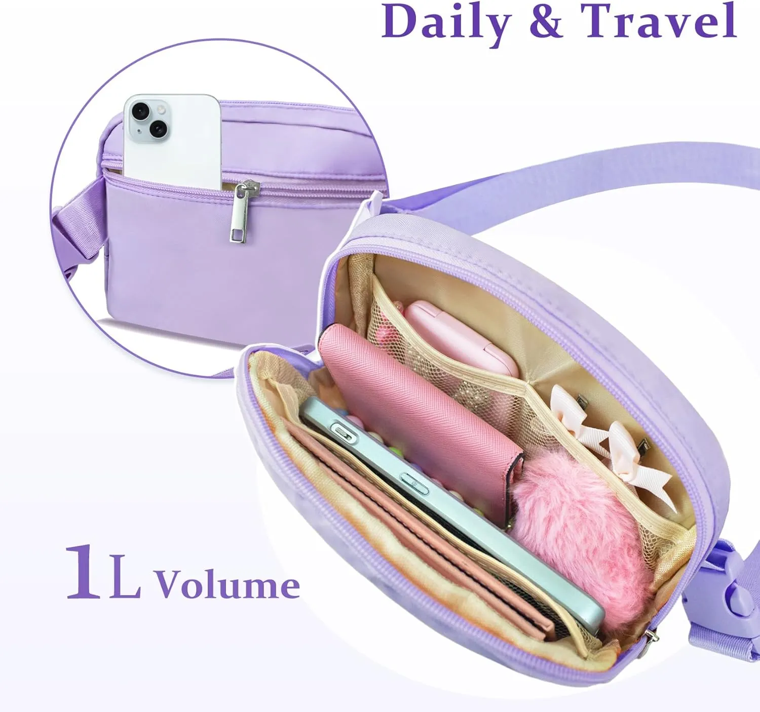 COSHAYSOO Letter Belt Bag Crossbody Initial Fanny Waist Pack Small Cross Body Purse Waterproof Lightweight for Teen Girls Women Traveling Cute Practical Birthday Easter Christmas Gift Purple D