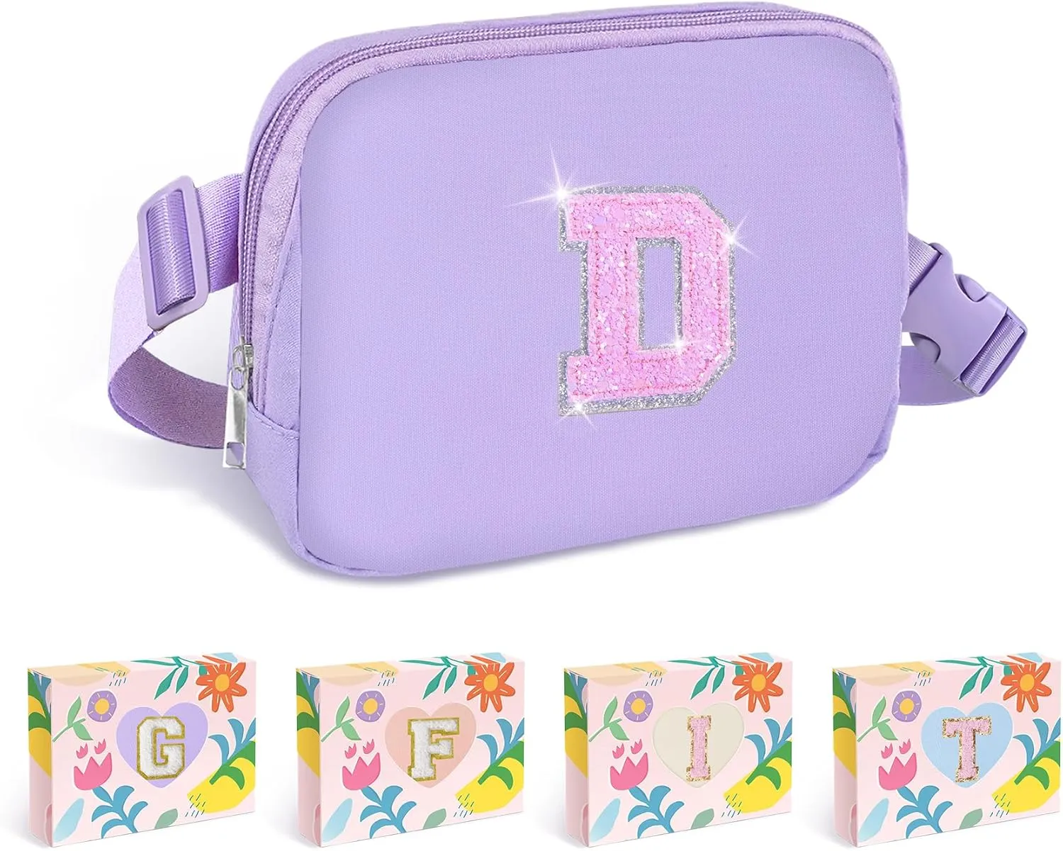 COSHAYSOO Letter Belt Bag Crossbody Initial Fanny Waist Pack Small Cross Body Purse Waterproof Lightweight for Teen Girls Women Traveling Cute Practical Birthday Easter Christmas Gift Purple D