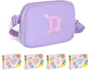 COSHAYSOO Letter Belt Bag Crossbody Initial Fanny Waist Pack Small Cross Body Purse Waterproof Lightweight for Teen Girls Women Traveling Cute Practical Birthday Easter Christmas Gift Purple D