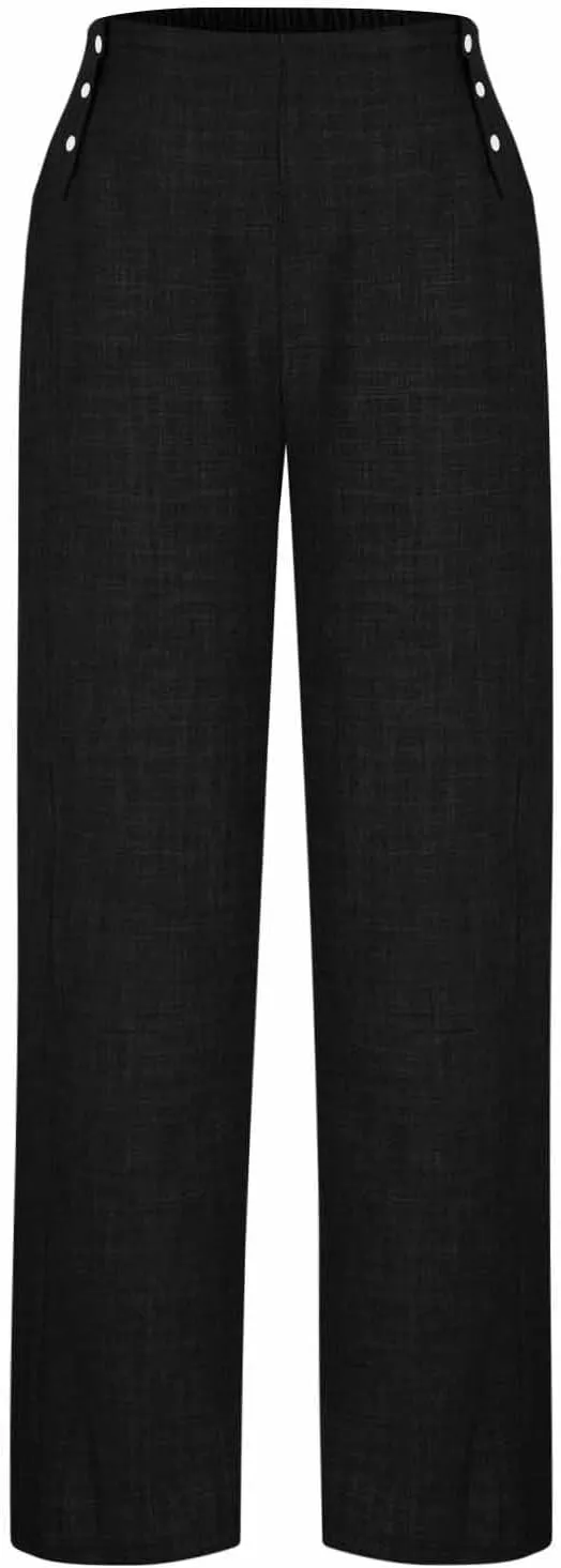 Cotton Linen Pant for Women Summer Casual Wide Leg High Waisted Trouser Drawstring Elastic Waist Pants with Pockets