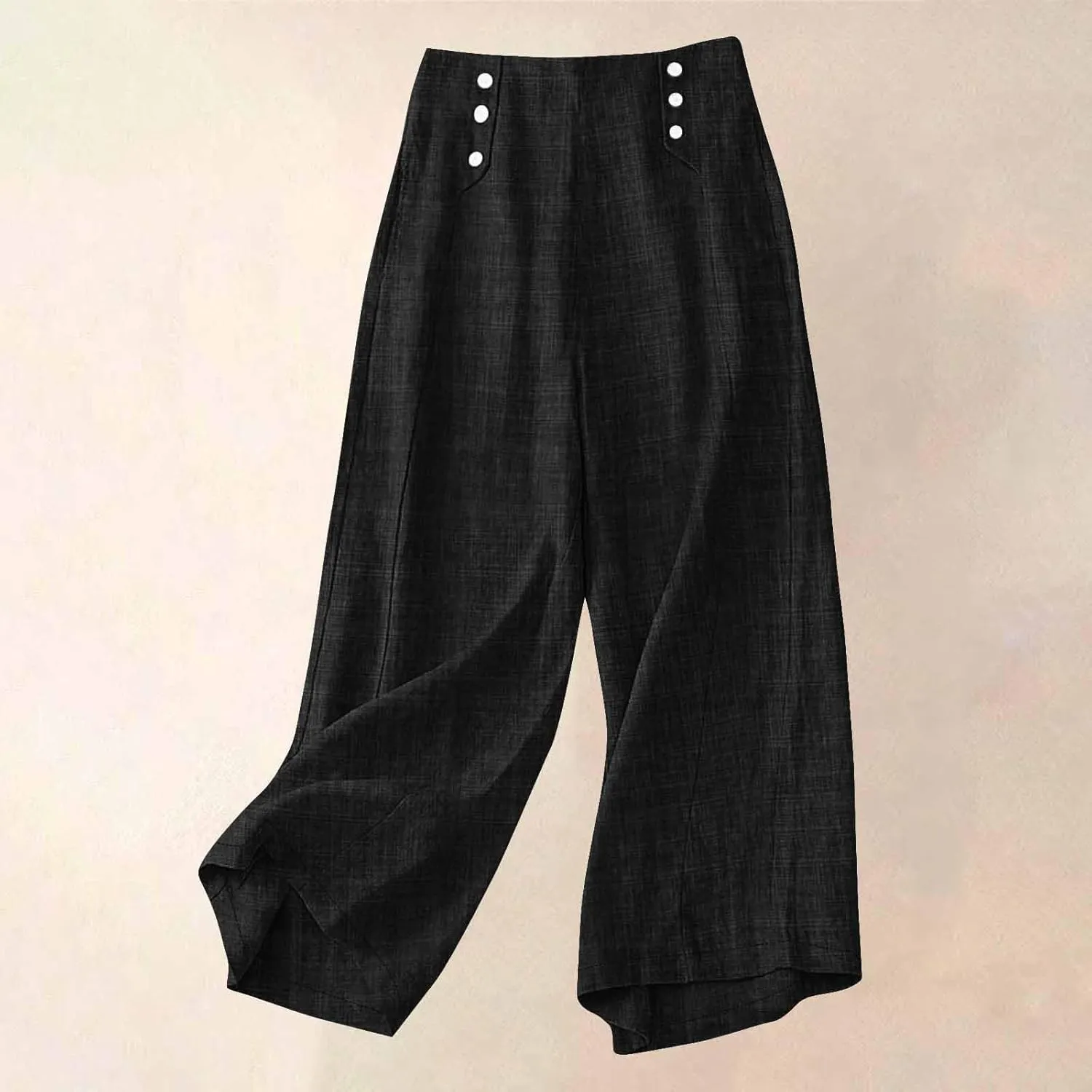 Cotton Linen Pant for Women Summer Casual Wide Leg High Waisted Trouser Drawstring Elastic Waist Pants with Pockets