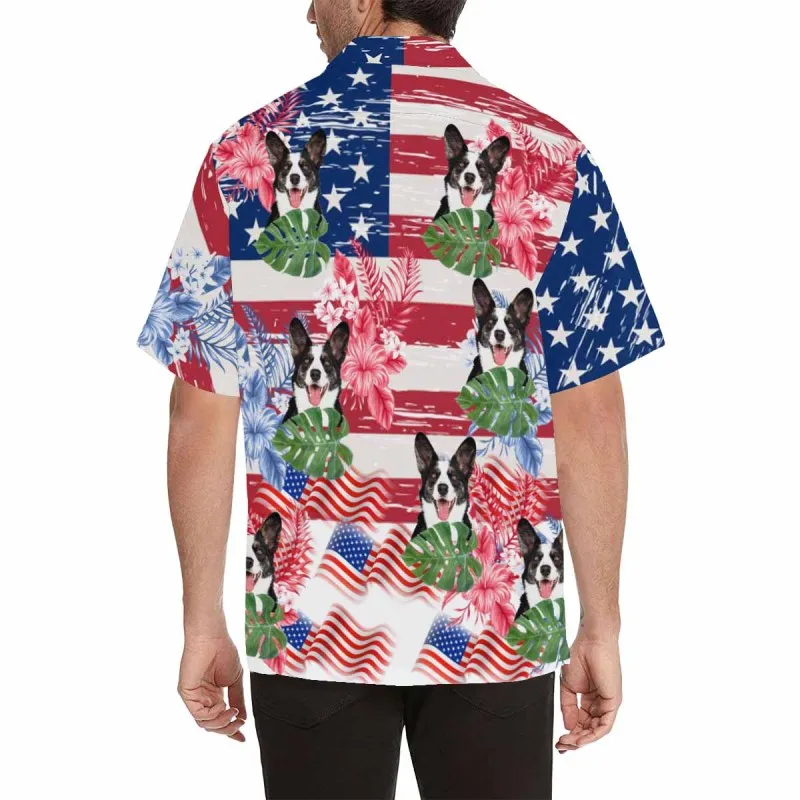 Custom Hawaiian Shirts with Girlfriend Face Flowers USA Flag Aloha Shirt Birthday Vacation Party Gift for Him