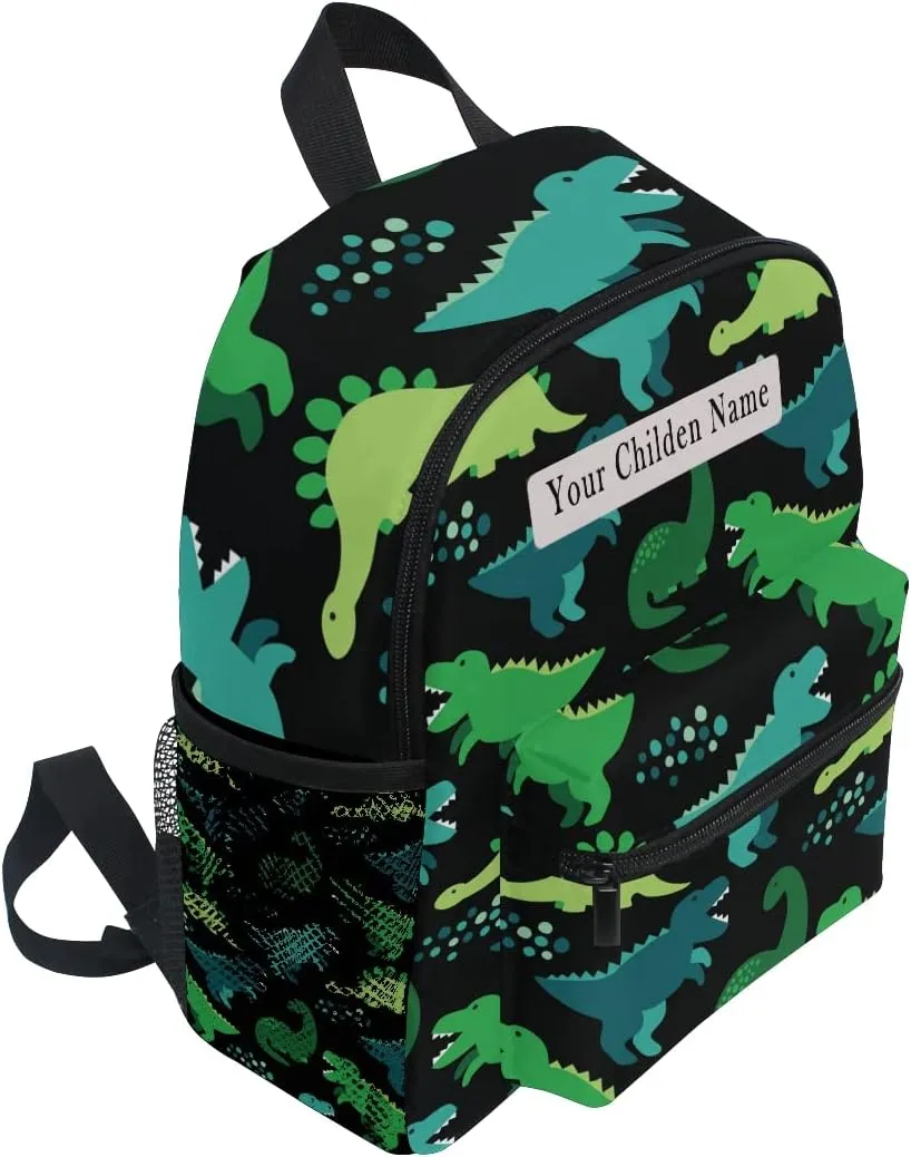 Custom Kid's Name Toddler Backpack,Personalized Toddler Backpack with Name/Text Childish Seamless Pattern with Dinosaurs Kindergarten Book Bag Practical and Durable Daycare Bag for Travel,Toys