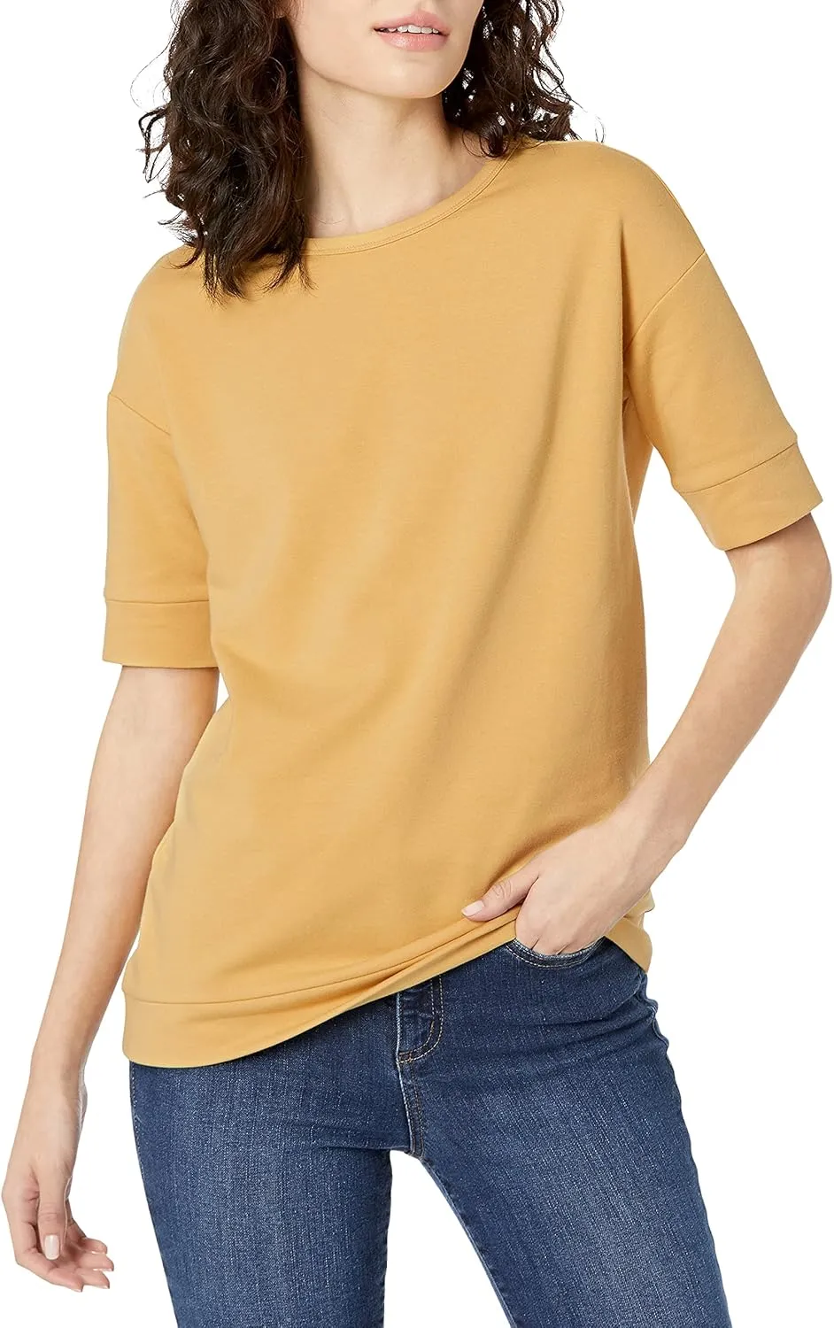 Daily Ritual Women's Terry Cotton and Modal Slouchy Short-Sleeve Sweatshirt