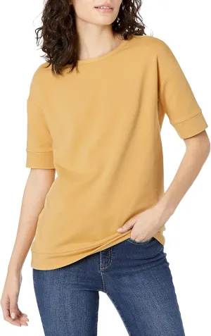 Daily Ritual Women's Terry Cotton and Modal Slouchy Short-Sleeve Sweatshirt