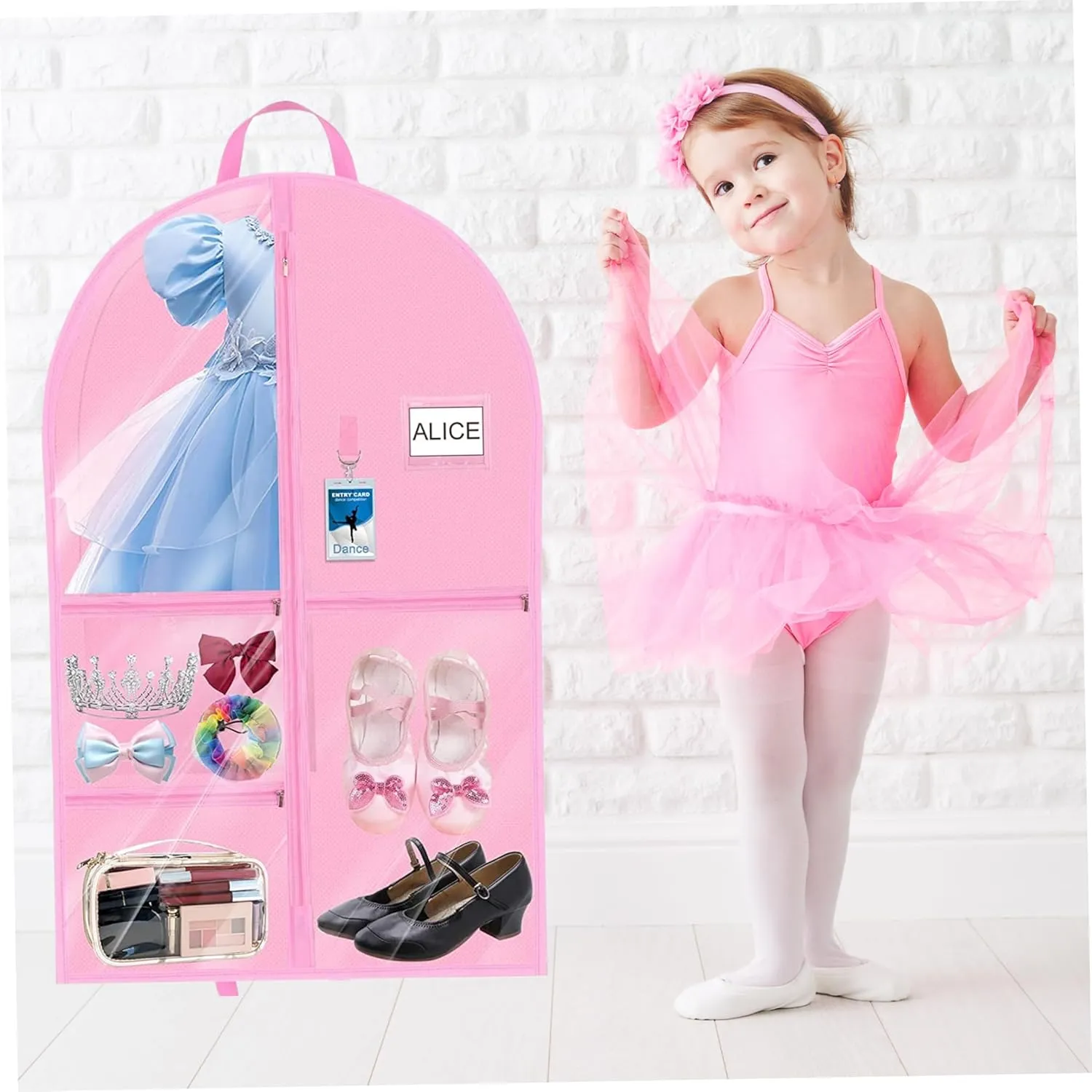 Dance Costume Garment Bag 39.4inch Dustproof Dance Bag with Garment Rack 6 Pockets Competition Portable Bags for Dancers Home Travel, with Garme
