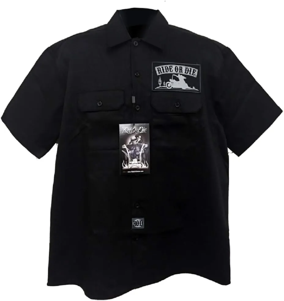 DGA Day of The Dead Rockabilly Men's Short Sleeve Button Down Relaxed Fit Work Shirt - Fresh Cut Cruisin