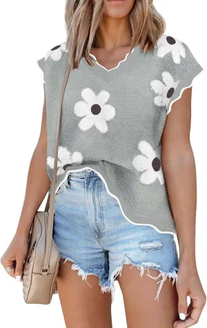 Disamer Womens Short Sleeve Sweater Tops 2025 Summer Sleeveless Vests Loose fit Tank Cap Sleeve Knit Spring Outfits