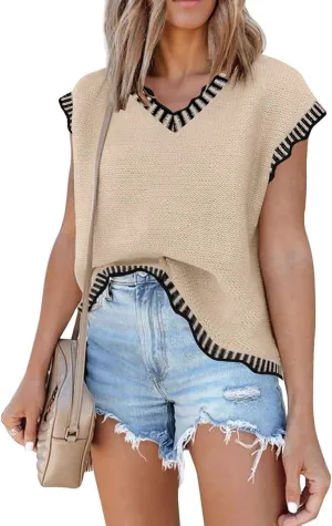 Disamer Womens Short Sleeve Sweater Tops 2025 Summer Sleeveless Vests Loose fit Tank Cap Sleeve Knit Spring Outfits