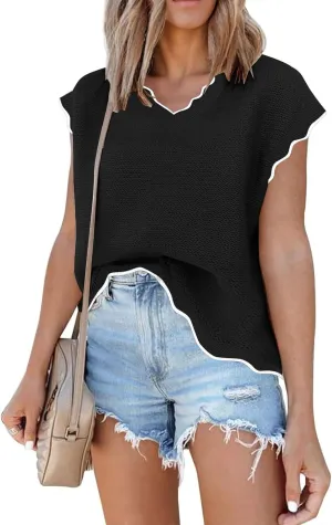 Disamer Womens Short Sleeve Sweater Tops 2025 Summer Sleeveless Vests Loose fit Tank Cap Sleeve Knit Spring Outfits