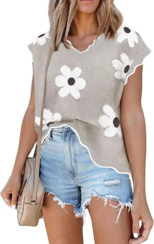 Disamer Womens Short Sleeve Sweater Tops 2025 Summer Sleeveless Vests Loose fit Tank Cap Sleeve Knit Spring Outfits