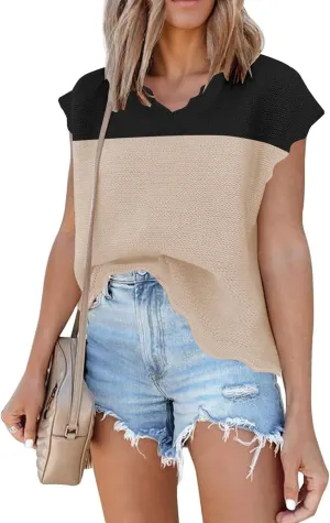Disamer Womens Short Sleeve Sweater Tops 2025 Summer Sleeveless Vests Loose fit Tank Cap Sleeve Knit Spring Outfits