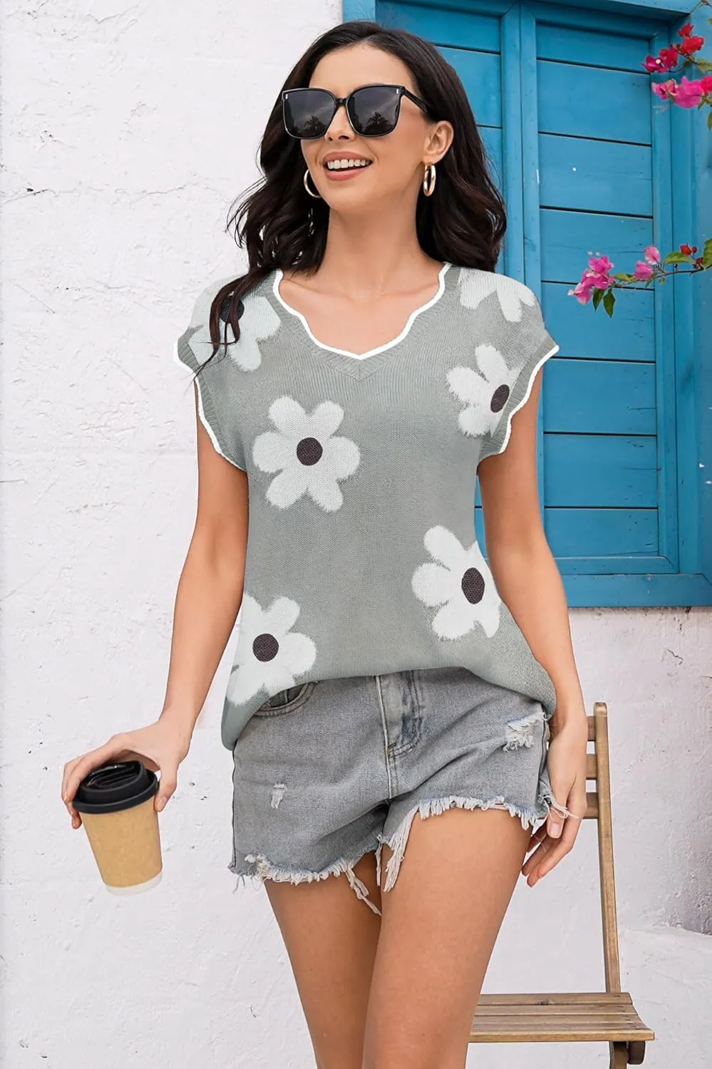 Disamer Womens Short Sleeve Sweater Tops 2025 Summer Sleeveless Vests Loose fit Tank Cap Sleeve Knit Spring Outfits