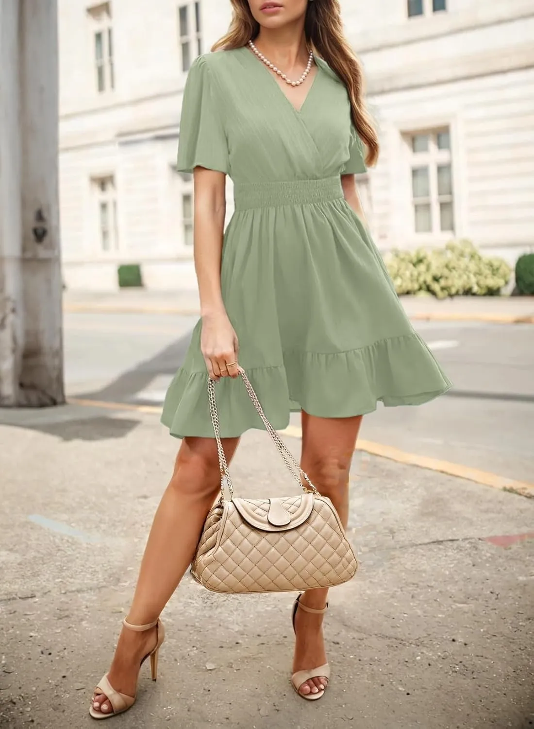 Dokotoo Women's Dress 2025 Summer Deep V Neck Elegant Ruffle Mini Dress Waist Dresses S-2XL