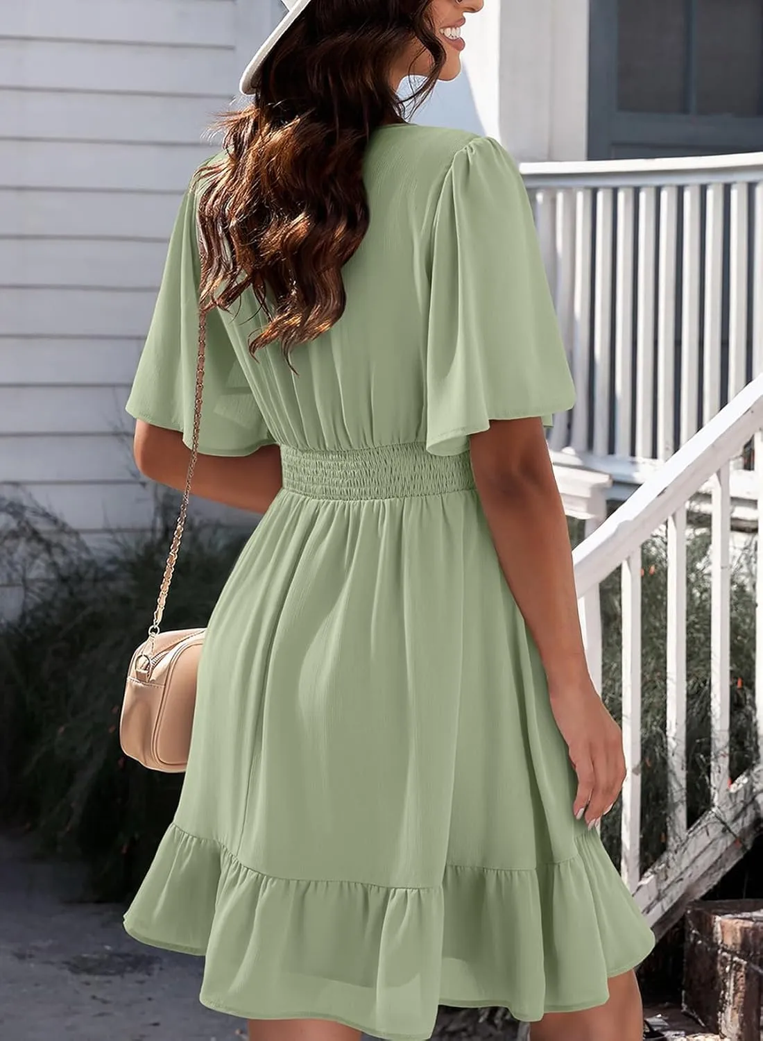 Dokotoo Women's Dress 2025 Summer Deep V Neck Elegant Ruffle Mini Dress Waist Dresses S-2XL