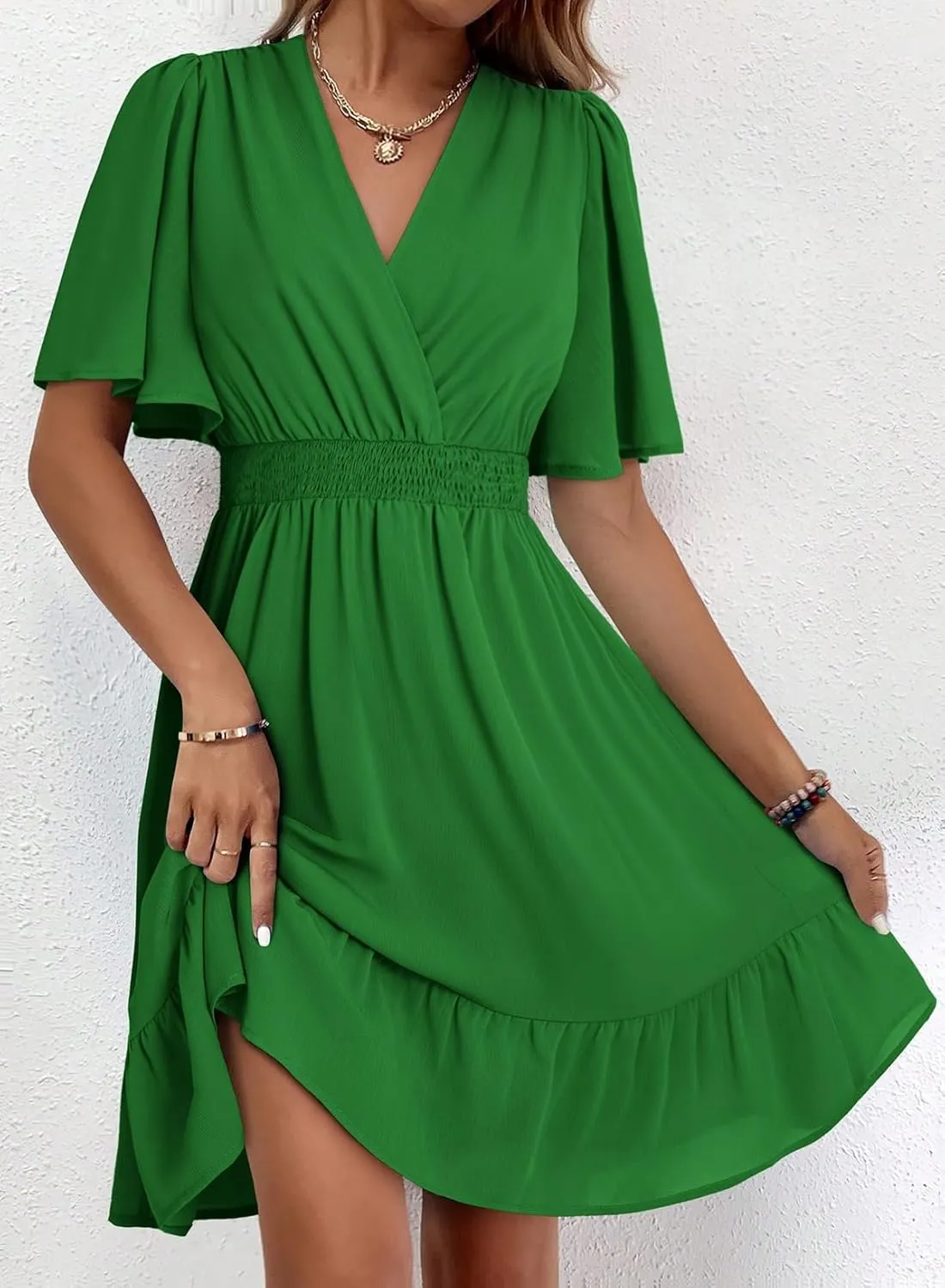 Dokotoo Women's Dress 2025 Summer Deep V Neck Elegant Ruffle Mini Dress Waist Dresses S-2XL