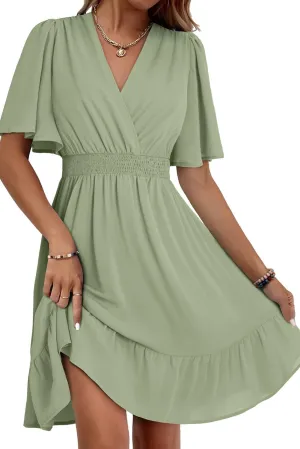 Dokotoo Women's Dress 2025 Summer Deep V Neck Elegant Ruffle Mini Dress Waist Dresses S-2XL