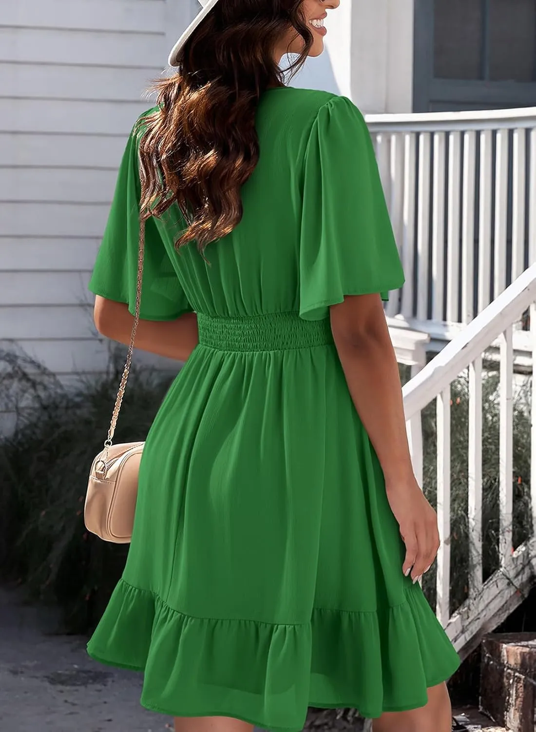 Dokotoo Women's Dress 2025 Summer Deep V Neck Elegant Ruffle Mini Dress Waist Dresses S-2XL