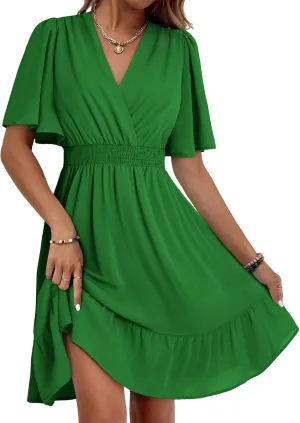 Dokotoo Women's Dress 2025 Summer Deep V Neck Elegant Ruffle Mini Dress Waist Dresses S-2XL