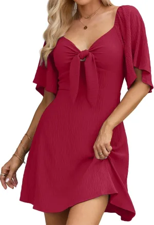 Dokotoo Womens Dresses 2025 Spring Summer Deep V Neck Elegant Bow tie Mini Dress S-XL