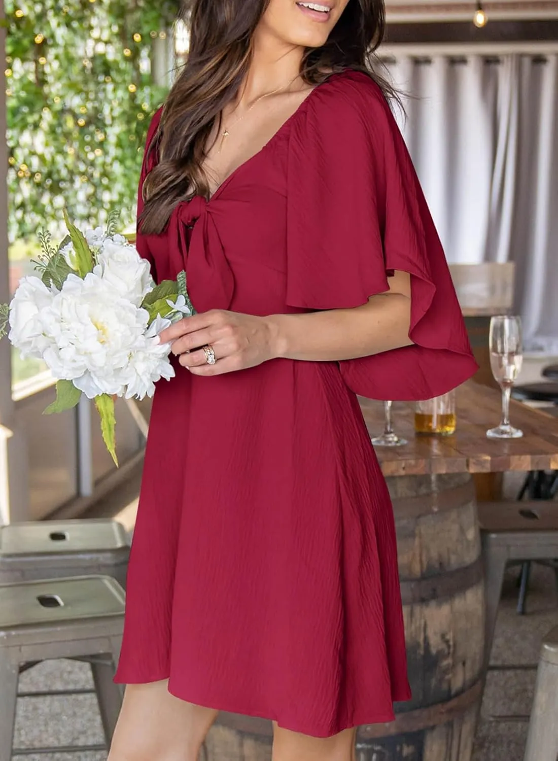 Dokotoo Womens Dresses 2025 Spring Summer Deep V Neck Elegant Bow tie Mini Dress S-XL