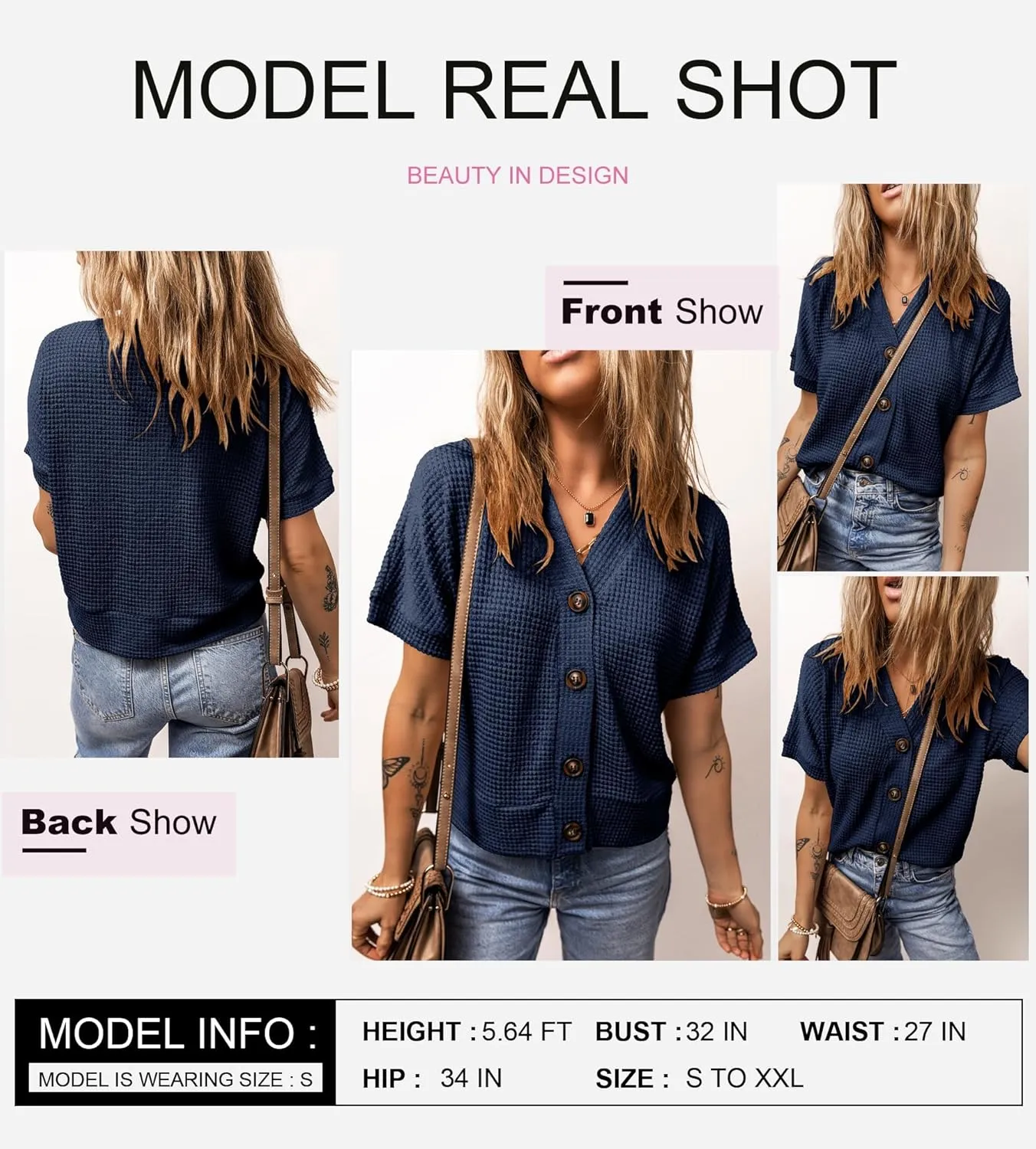 Dokotoo Womens Summer Tops 2025 Waffle Knit Button Down Shirts Casual V Neck Short Sleeve Shacket Jacket Dressy Blouses
