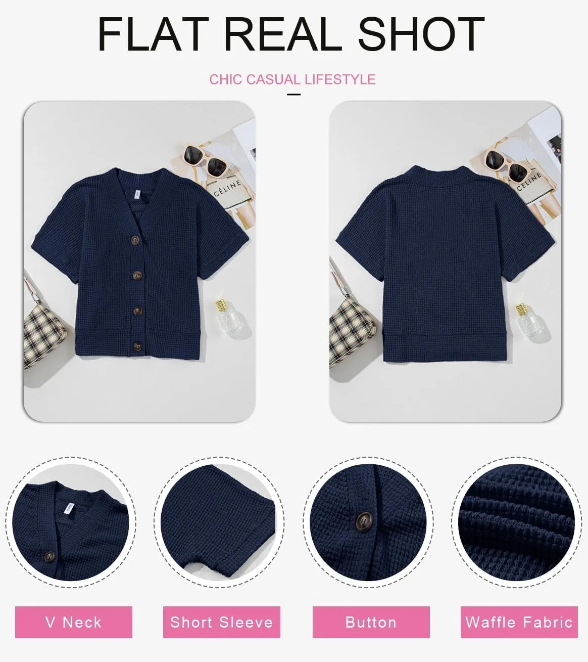 Dokotoo Womens Summer Tops 2025 Waffle Knit Button Down Shirts Casual V Neck Short Sleeve Shacket Jacket Dressy Blouses