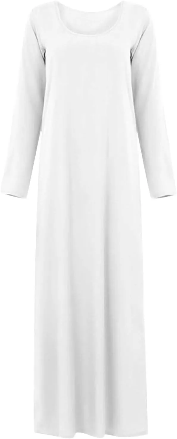 Dresses for Women Muslim Trendy Pleated Wrap Gown 2025 Solid Long Sleeve Crewneck Midi Dresses for Spring Clothing
