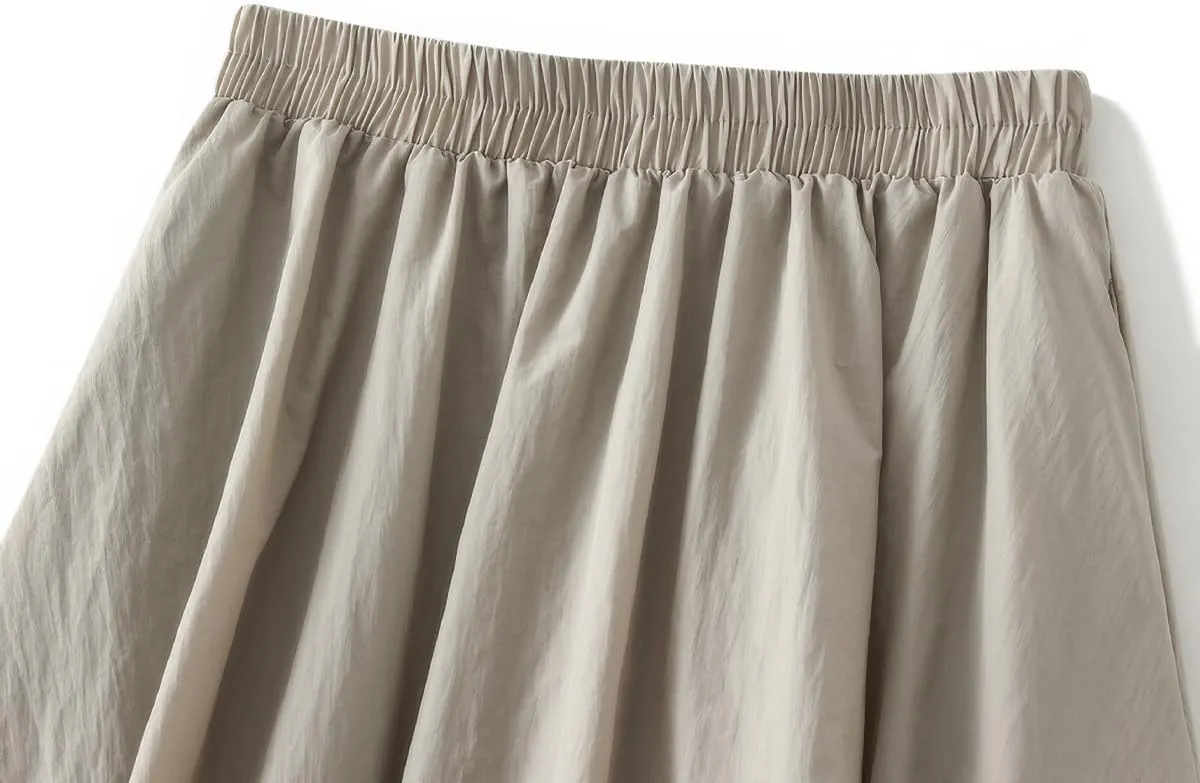 ebossy Women's High Elastic Waist Pleated Cinch Bottom A-line Bohemian Midi Skirts with Pockets