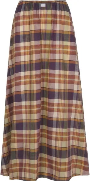 ebossy Women's Retro Plaid Long Skirt Elastic Waist Gingham Flowy Summer A-line Maxi Skirts