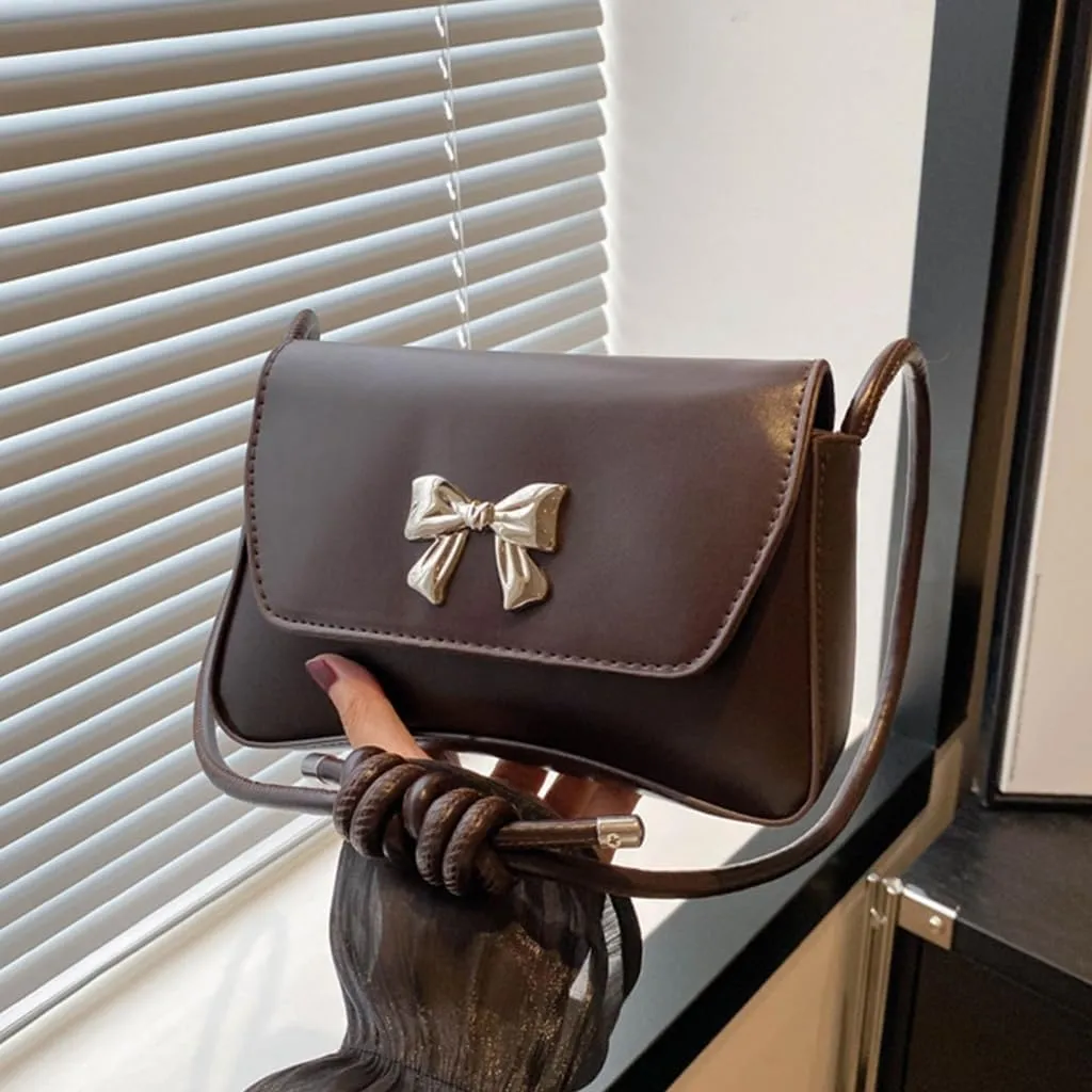 Elegant Shoulder Bag With Bowknot Decoration PU Leather Crossbody Purse Versatile Satchel Underarm Handbag For Women