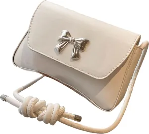 Elegant Shoulder Bag with Bowknot Decoration PU Leather Crossbody Purse Versatile Satchel Underarm Handbag for Women