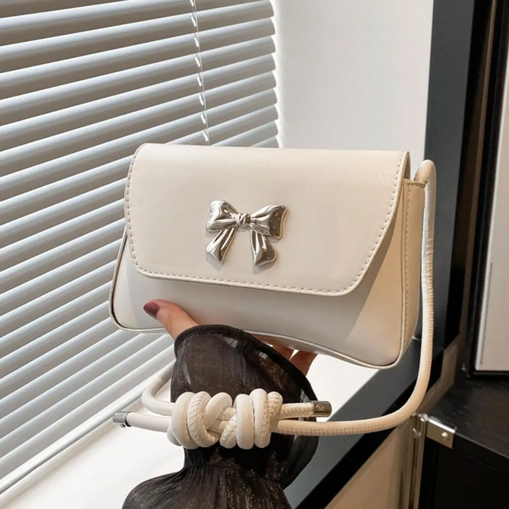 Elegant Shoulder Bag With Bowknot Decoration PU Leather Crossbody Purse Versatile Satchel Underarm Handbag For Women