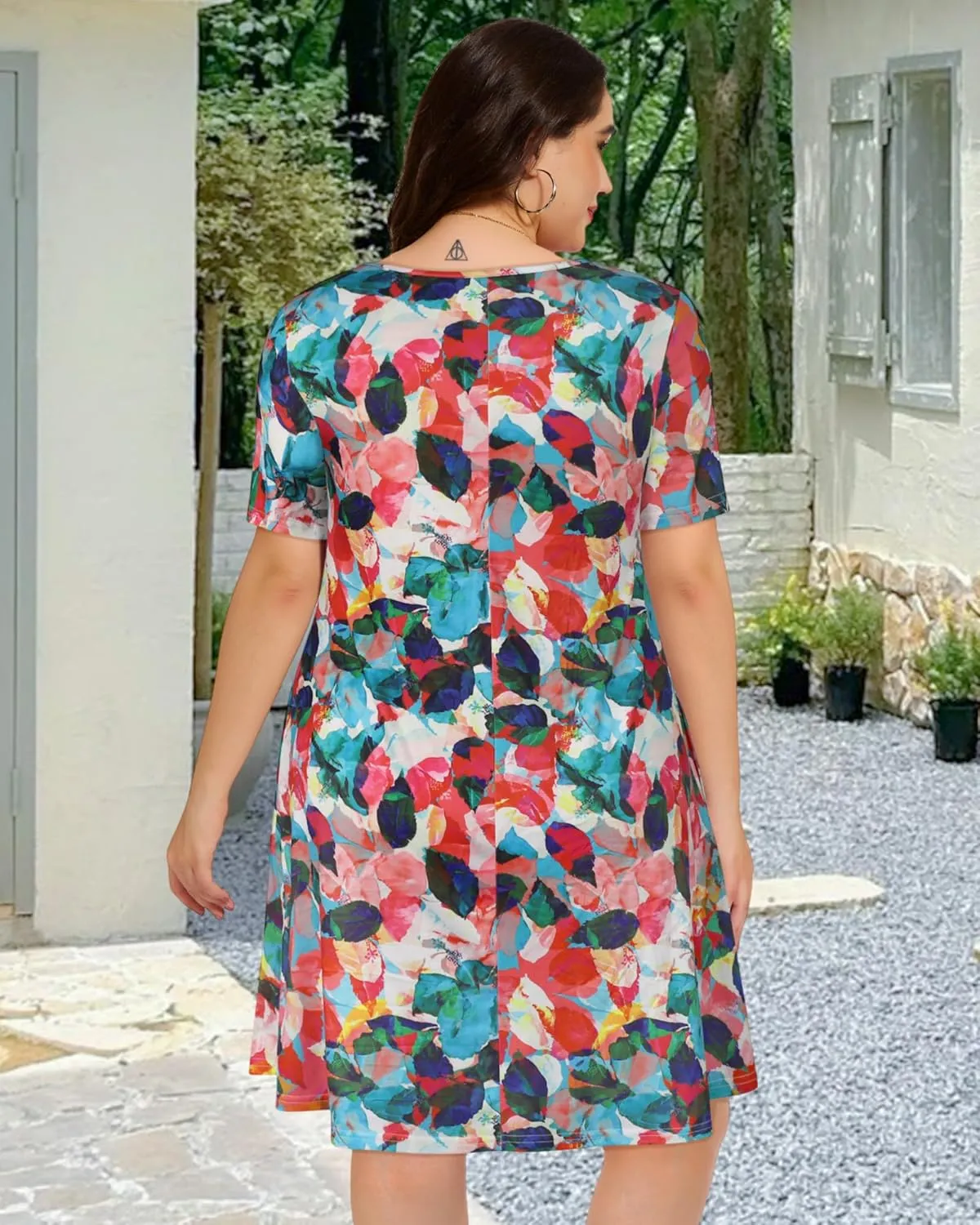 elescat Plus Size Summer Dresses for Women Casual Short Sleeve Pockets Loose Oversized T Shirt Sundress
