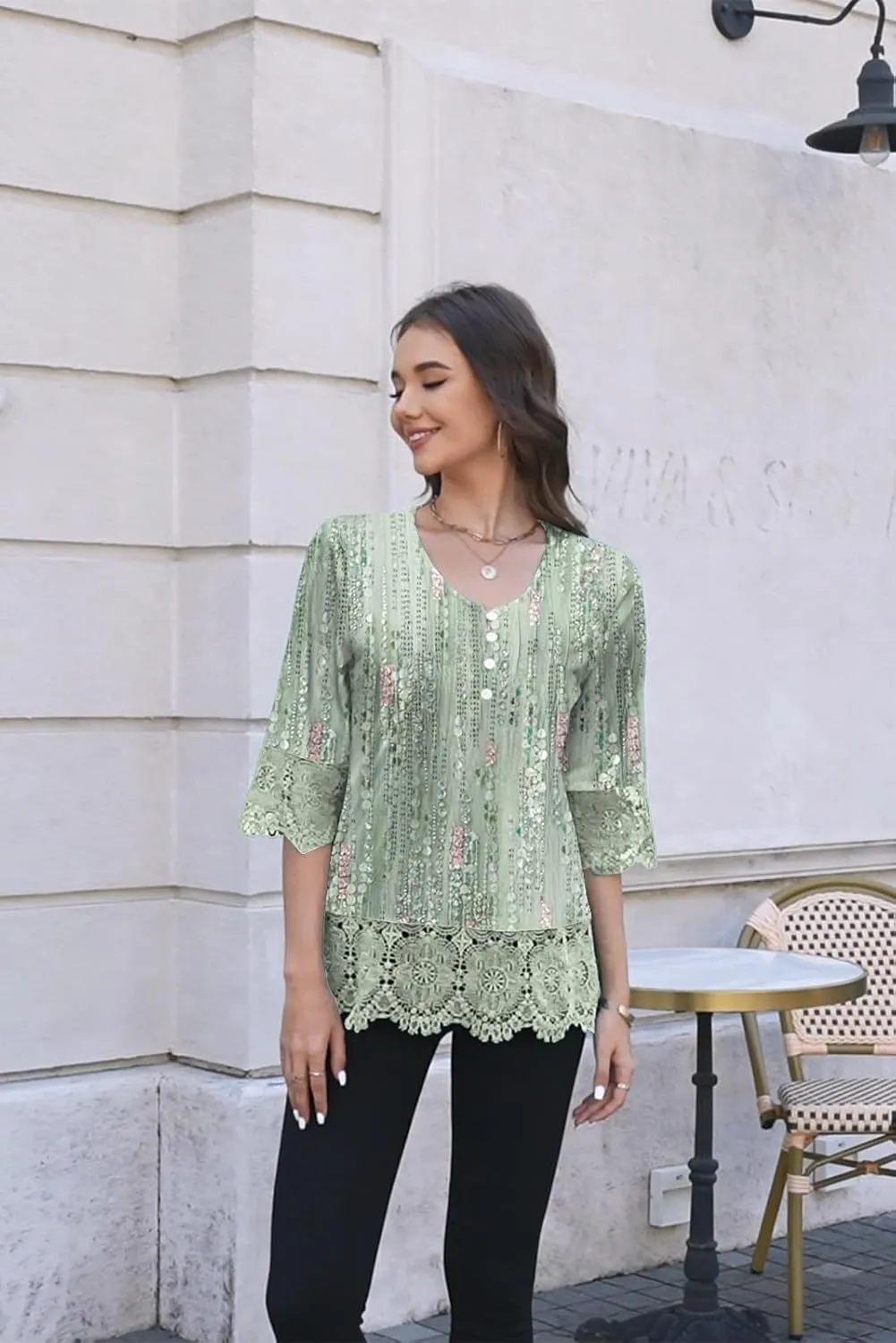 ETCYY Womens Tops Dressy Casual Summer Tops 3/4 Length Sleeve Shirts Spring 2025 Fashion Pleated Tunic Boho Floral Blouses