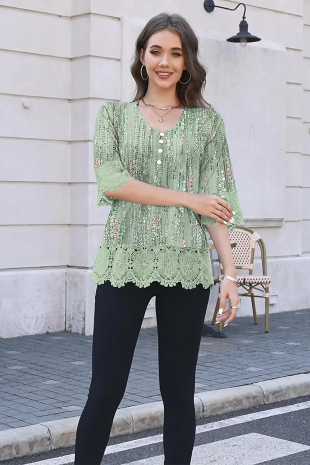 ETCYY Womens Tops Dressy Casual Summer Tops 3/4 Length Sleeve Shirts Spring 2025 Fashion Pleated Tunic Boho Floral Blouses