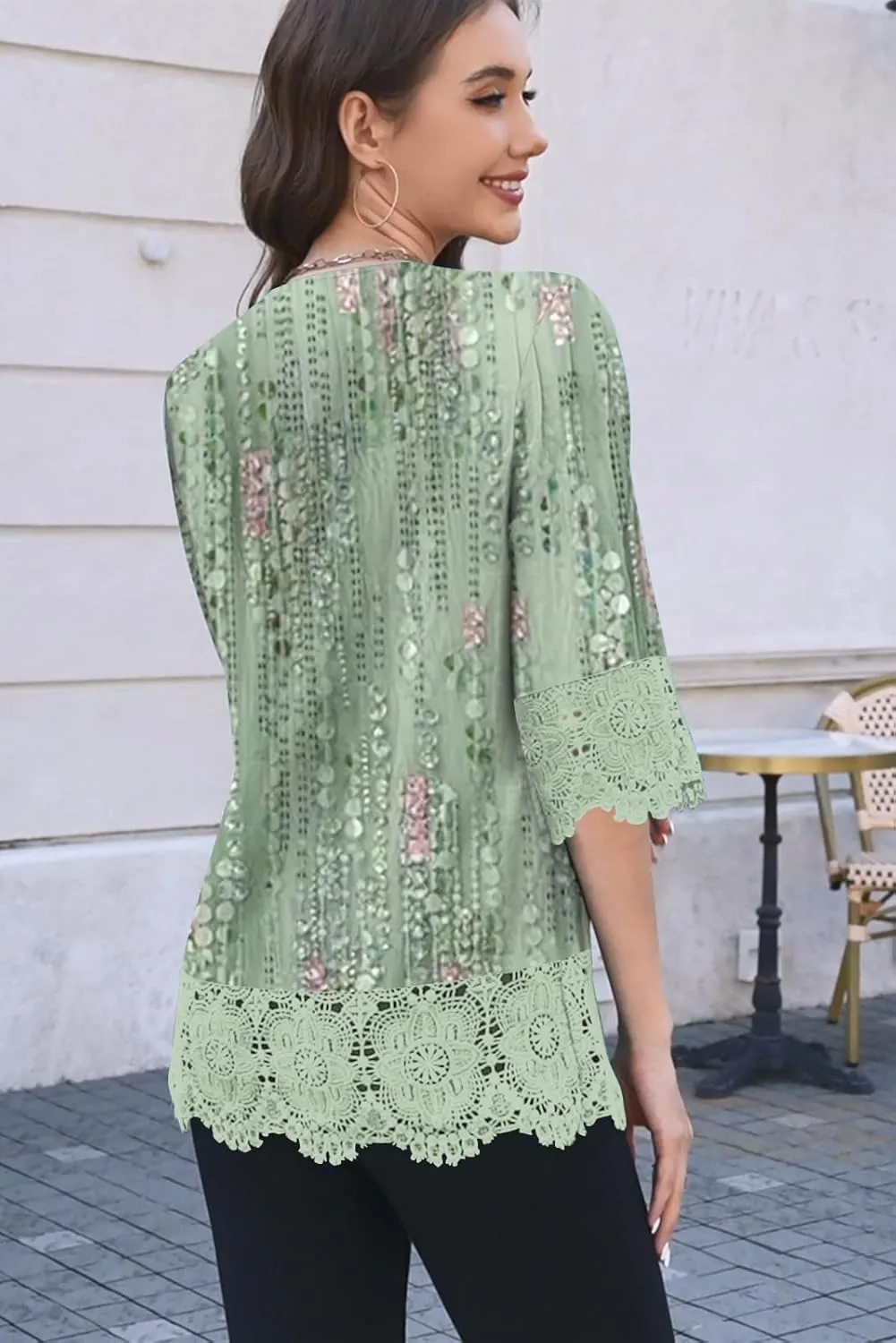 ETCYY Womens Tops Dressy Casual Summer Tops 3/4 Length Sleeve Shirts Spring 2025 Fashion Pleated Tunic Boho Floral Blouses