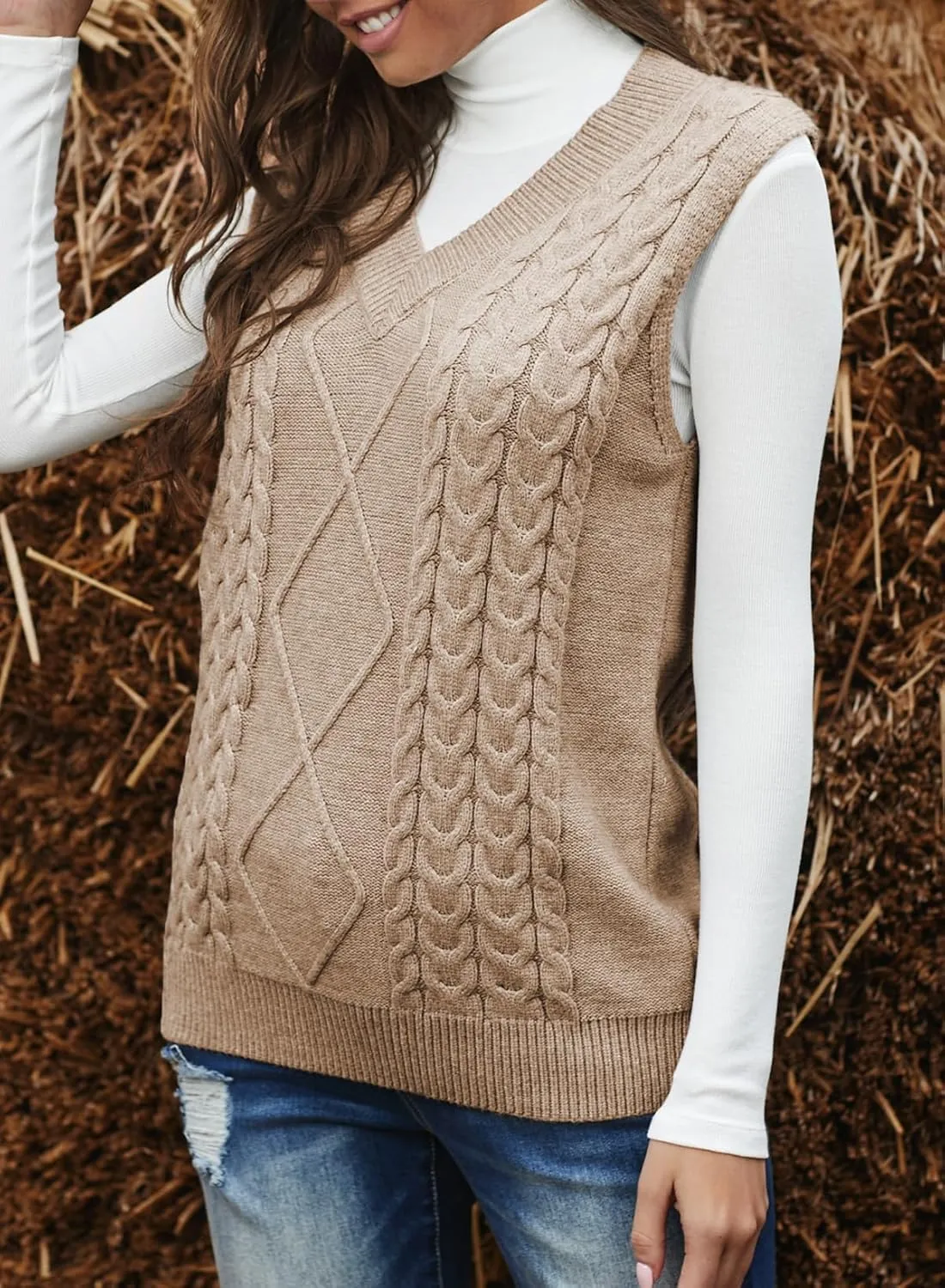 EVALESS Oversized Sweater Vest for Women V Neck Sleeveless Solid Color Loose Pullover Sweater
