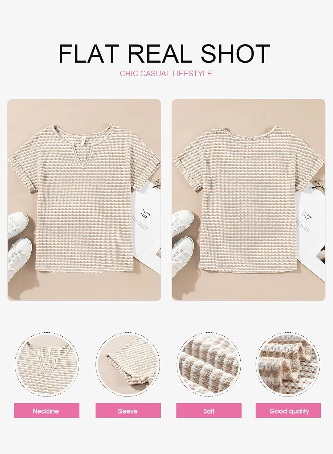 EVALESS Womens Dressy Casual Cap Short Sleeve Tops Trendy Summer V Neck Loose Striped Casual Basic T Shirts Tee Blouses