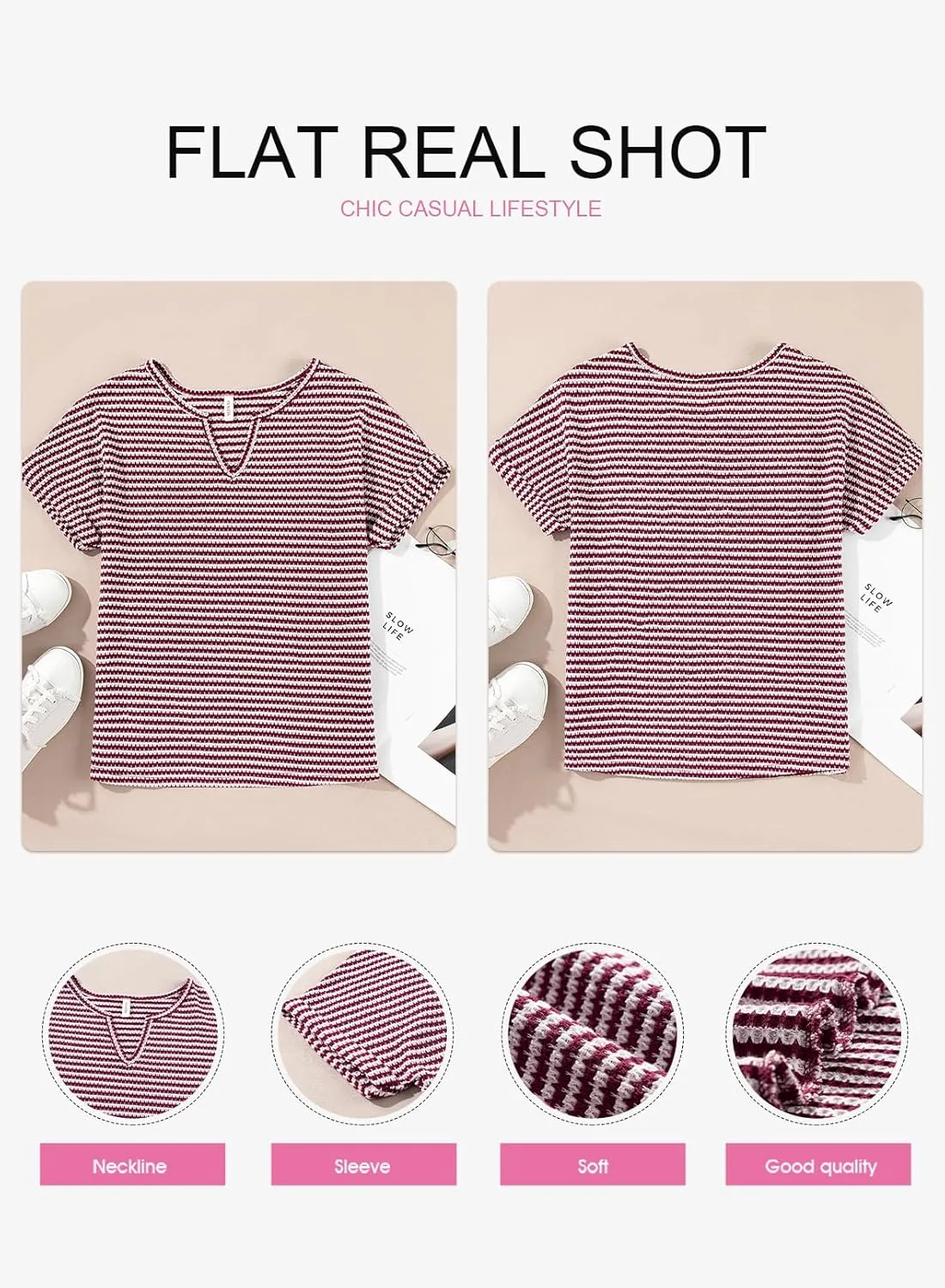 EVALESS Womens Dressy Casual Cap Short Sleeve Tops Trendy Summer V Neck Loose Striped Casual Basic T Shirts Tee Blouses