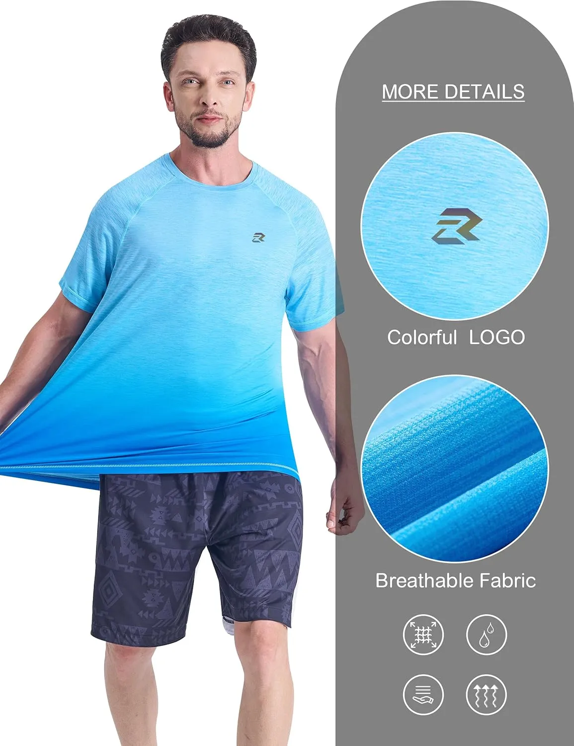 EZRUN Men's Workout Shirts Quick Dry Summer Swim T-Shirts Gym Athletic Running Short Sleeve Tshirts Casual Rash Guard
