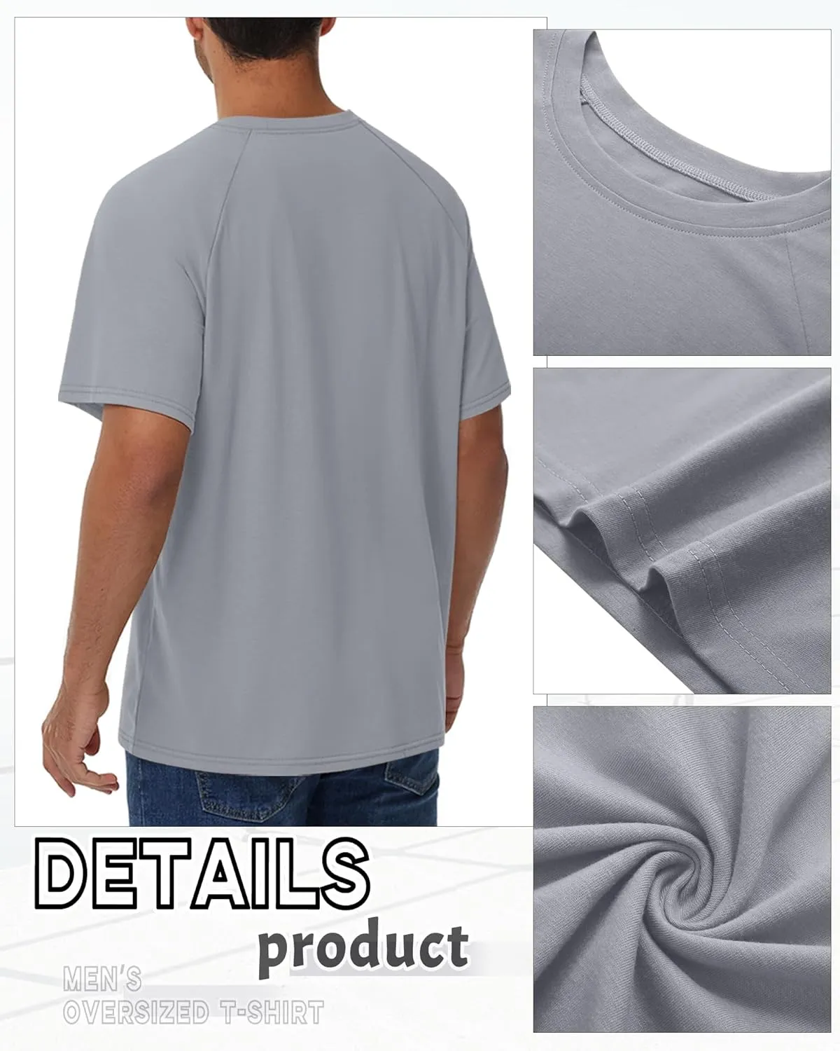 Ficerd 3 Pack Cotton Men's Oversized T Shirts Big and Tall Shirts Raglan Short Sleeve Crew Neck Plus Size Tee