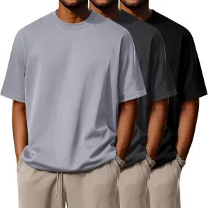 Ficerd 3 Pack Cotton Men's Oversized T Shirts Big and Tall Shirts Raglan Short Sleeve Crew Neck Plus Size Tee