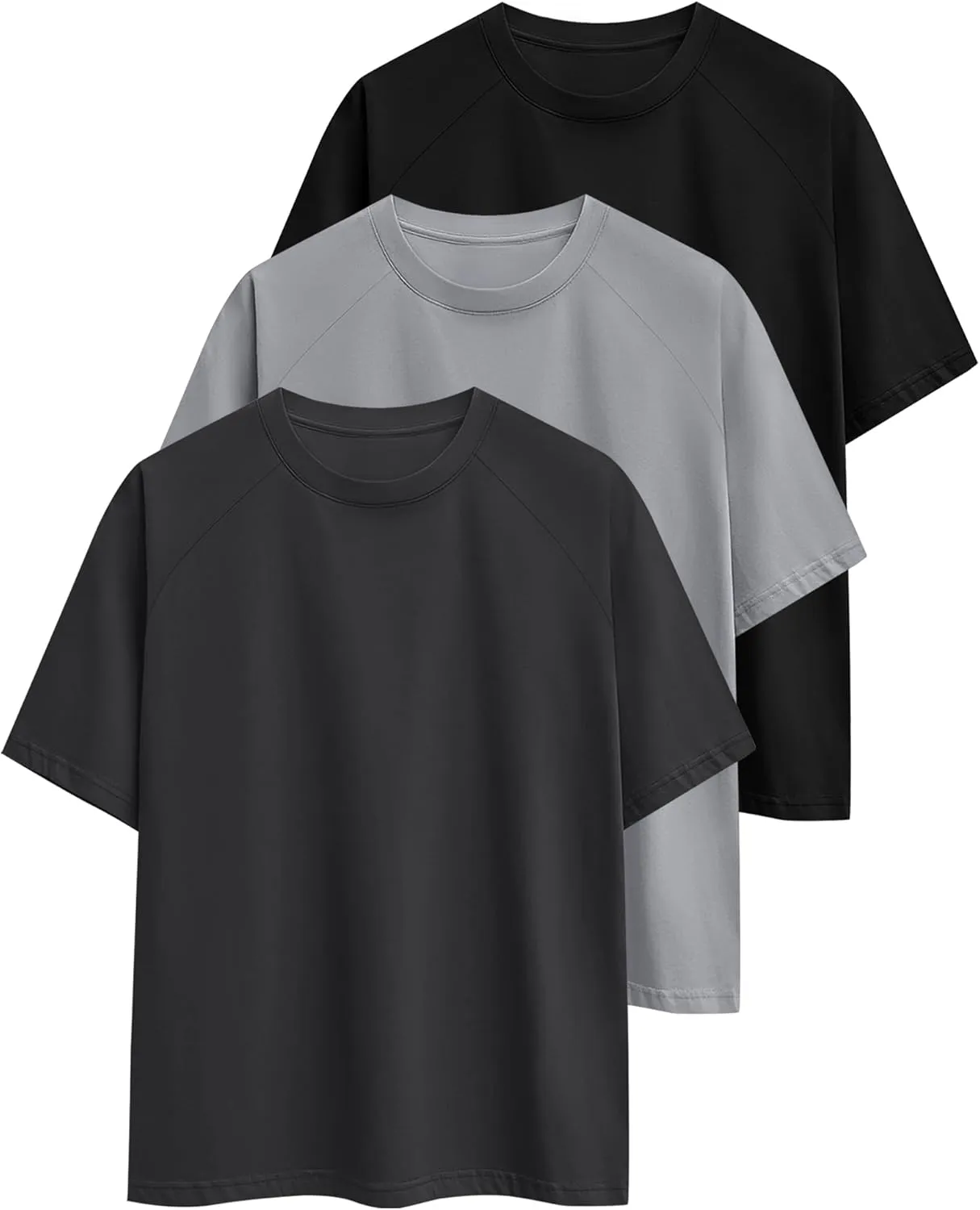 Ficerd 3 Pack Cotton Men's Oversized T Shirts Big and Tall Shirts Raglan Short Sleeve Crew Neck Plus Size Tee