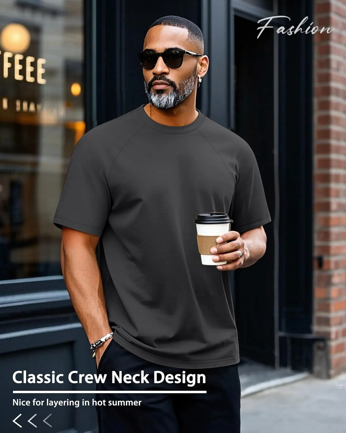 Ficerd 3 Pack Cotton Men's Oversized T Shirts Big and Tall Shirts Raglan Short Sleeve Crew Neck Plus Size Tee