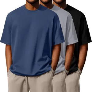 Ficerd 3 Pack Cotton Men's Oversized T Shirts Big and Tall Shirts Raglan Short Sleeve Crew Neck Plus Size Tee