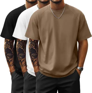 Ficerd 3 Pack Men's Big and Tall Raglan Short Sleeve T-Shirts, Side Split Summer 30% Cotton Crewneck Top Slim Soft Basic Tee