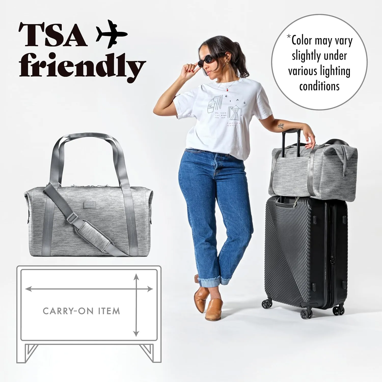 Fit & Fresh Premium Neoprene Weekender Bag With Trolley Sleeve - Large Overnight, Carry-on, Duffel, Gym, and Hospital Bag for Labor & Delivery