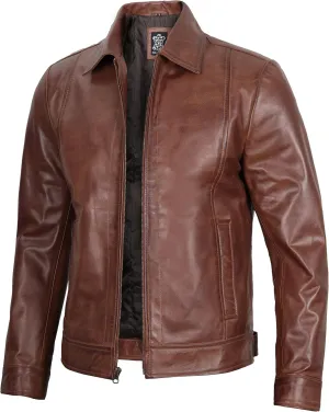 fjackets Mens Brown Leather Jacket - Real Leather Jackets For Men - Motorcycle Leather Jacket Men | [1100373] Wiiick Brown, M