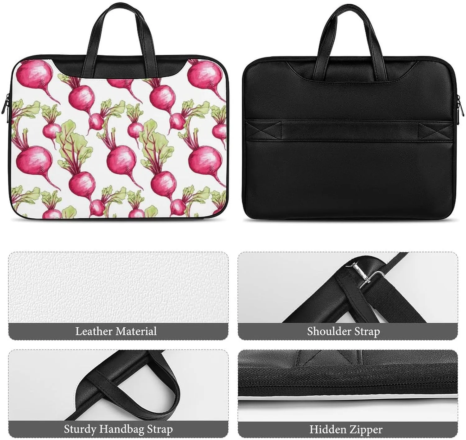 Fresh Beetroot Beets Leather Bag Laptop Case Slim Water Resistant Computer Bags with Handle Briefcase for Work